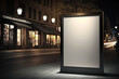 © nadunprabodana - empty poster at the store street showcase window in a city at night. Generative AI