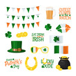 St. Patrick's Day stickers  set with quotes, flags, hat, beer, clover and lucky horseshoe