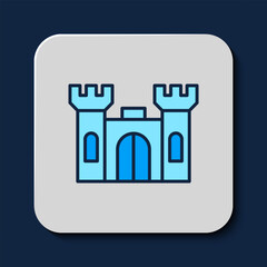 Wall Mural - Filled outline Castle icon isolated on blue background. Vector