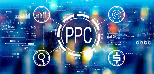Wall Mural - ppc - pay per click concept with big city lights at night