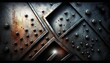  a metal background with rivets and rivets in the center of the image and a light at the end of the image.  generative ai