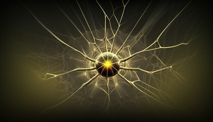 Wall Mural -  a computer generated image of a yellow spider with a black background and a yellow center surrounded by smaller yellow and yellow wires and a black background.  generative ai