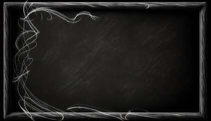 Canvas Print -  a black and white photo of a frame on a chalkboard with a swirly design on the edge of the frame and the edge of the frame.  generative ai