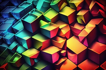 Wall Mural -  a bunch of colorful cubes that are stacked on top of each other on a black background with a red, yellow, green, blue, and red color scheme.  generative ai