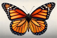 Monarch Butterfly Watercolor On A Neutral Light Background Generative AI