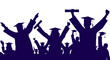 Crowd of happy graduate students in graduation academic caps. Cheerful people silhouette. Graduation party. Vector  illustration.