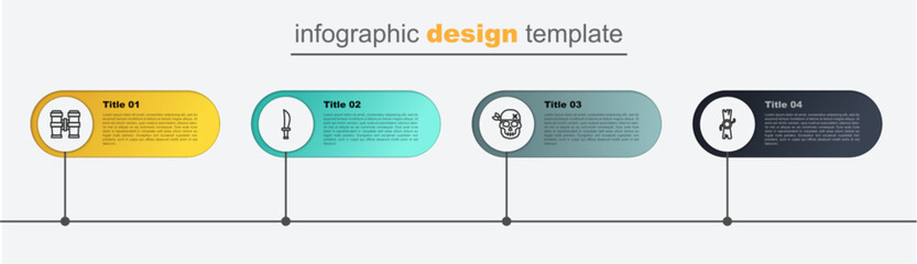 Poster - Set line Decree, parchment, scroll, Skull, Pirate sword and Binoculars. Business infographic template. Vector