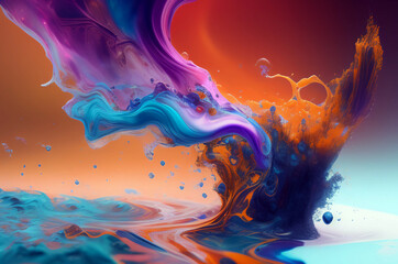 Wall Mural - Generative AI painting. Bright multi colored background, splashing water with drops and waves