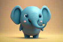 Cute 3D Elephant Character Over Yellow Pastel Background Made With Generative AI.