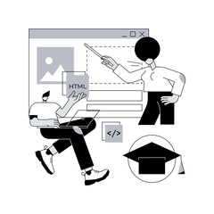 Web development courses abstract concept vector illustration. Web programming for beginners, top online coding courses, build websites with responsive design and rich applications abstract metaphor.