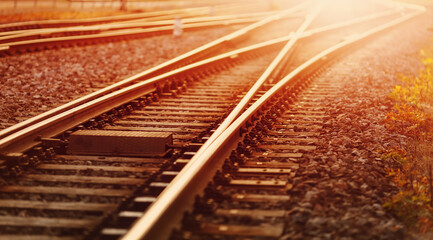 Wall Mural - view of the crossing railway in sunset in summer.