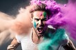 © jjbqdesignstudio - Defiant Screaming Fashion Model with Colored Powder Face, Generated AI
