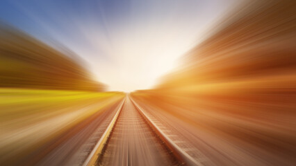 blurred effect of the railroad in nature in evening.