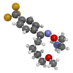 Sticker - Fluvoxamine drug molecule (SSRI). 3D rendering.