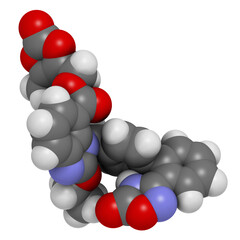 Sticker - Azilsartan medoxomil hypertension drug molecule. 3D rendering.