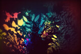Fototapeta  - Ilustración colorida dibujada de felino en la jungla, generative ai.