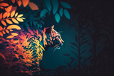 Fototapeta  - Ilustración colorida dibujada de felino en la jungla, generative ai.