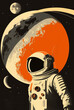© ink drop - vintage retro style space, science fiction poster. Astronaut in space. Generative ai