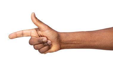 man pointing finger in order to show something, isolated on white or transparent background