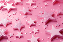 Abstract Shiny Background With Pink Color Stars. Barbiecore Fashion Trend Color. AI Generated