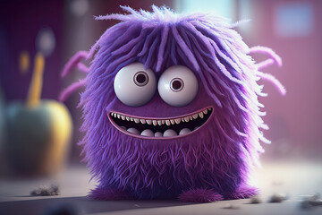 ai generative illustration of a violet cuddly monster