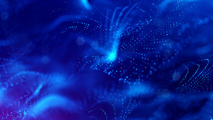Wall Mural - 3d rendering background of microworld or sci-fi theme with glowing particles form curved lines, 3d s