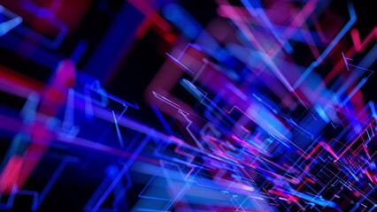 Wall Mural - 3d rendering sci-fi bg like abstract hologram. multicolor neon glow lines form digital 3d space. con