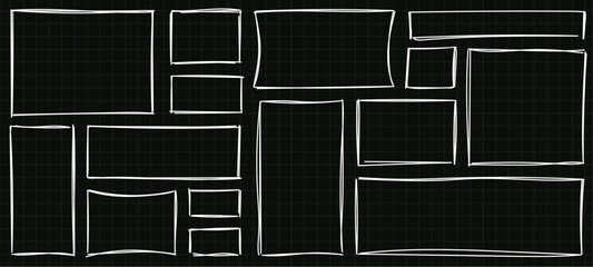 Wall Mural - line stamps boxes set. square and rectangle grunge stroke frames. rectangle outline border collectio