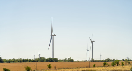 wind turbines for electric power production. renewable energy for climate protection. ecological ene