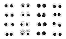 A Set Of Plastic Toy Eyes. Glossy, Bulging, Puppet Eyes.
Cute, Round, Vector, Isolated Elements. Look Down, Up, Left, Right. Different, Shaking, Silly, Hilarious Pairs Of Eyeballs. Vector Illustration