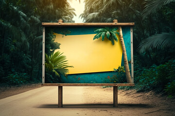 Wall Mural - A empty signboard mockup in tropical background. Generative AI