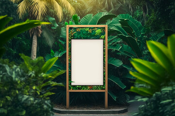 Wall Mural - A empty signboard mockup in tropical background. Generative AI