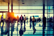 Blurred Scene of Airport Terminal Time-Lapse Generative AI Photo