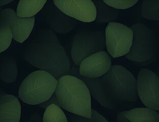 Wall Mural - dark green leaves on dark background - generative ai