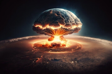 Wall Mural - nuclear mushroom from an atomic bomb on planet view from space. concept of a global catastrophe arma