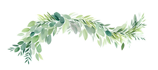 a bent branch with different leaves on white background - watercolors - generative ai