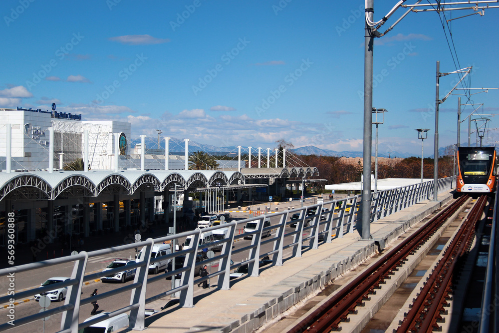 Antalya, Turkey - February 7, 2023: Hyundai Rotem tram arriving at the ...