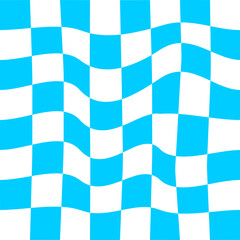 Wall Mural - Distorted blue and white chessboard background. Chechered visual illusion. Psychedelic pattern with warped squares. Dizzy checkerboard texture