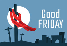 Banner With Crosses, Shroud And Text GOOD FRIDAY