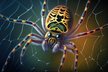 A Female Cross Spider In Close-up On Its Web, Vertical Generative AI