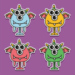 Wall Mural - cute monster cartoon doodle design for coloring, backgrounds, stickers, logos, symbol, icons and more