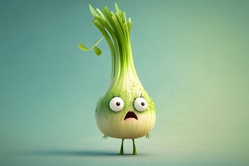 cute leek vegetable character created using AI Generative Technology