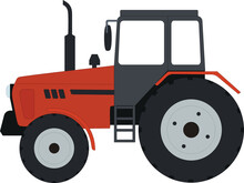 Agricultural Orange Tractor Flat Illustration