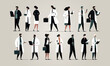 © Andre Hirai - set of doctors in multiple poses, medicine set, modern flat vector and minimalist design