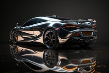 Cool Silver Or Platinum Generic Sports Car In A Dark Studio Background Illustrated With Generative AI
