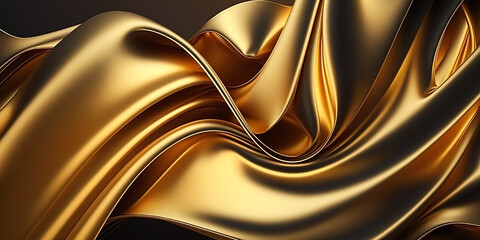 A beautiful shot of a golden fabric fluttering in the wind, creating a vibrant and striking image. The golden color of the fabric adds a touch of luxury and elegance to the picture with Generative AI