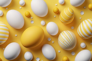 Bright yellow and white Easter eggs background. Easter theme. For Easter scrapbooking posters planners, web, landing page. AI image.