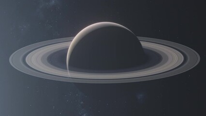 Wall Mural - Planet Saturn with Rings Going from Night to Day with Sun Flare Haze and Milky Way Stars Background - Space Animation 4K