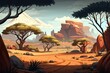 African savanna. 2D game background. Digital illustration of scenery for an adventure game, Generative AI