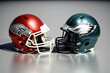 Super Bowl Game American Football Helmets rivalry Side by Side. Generative AI